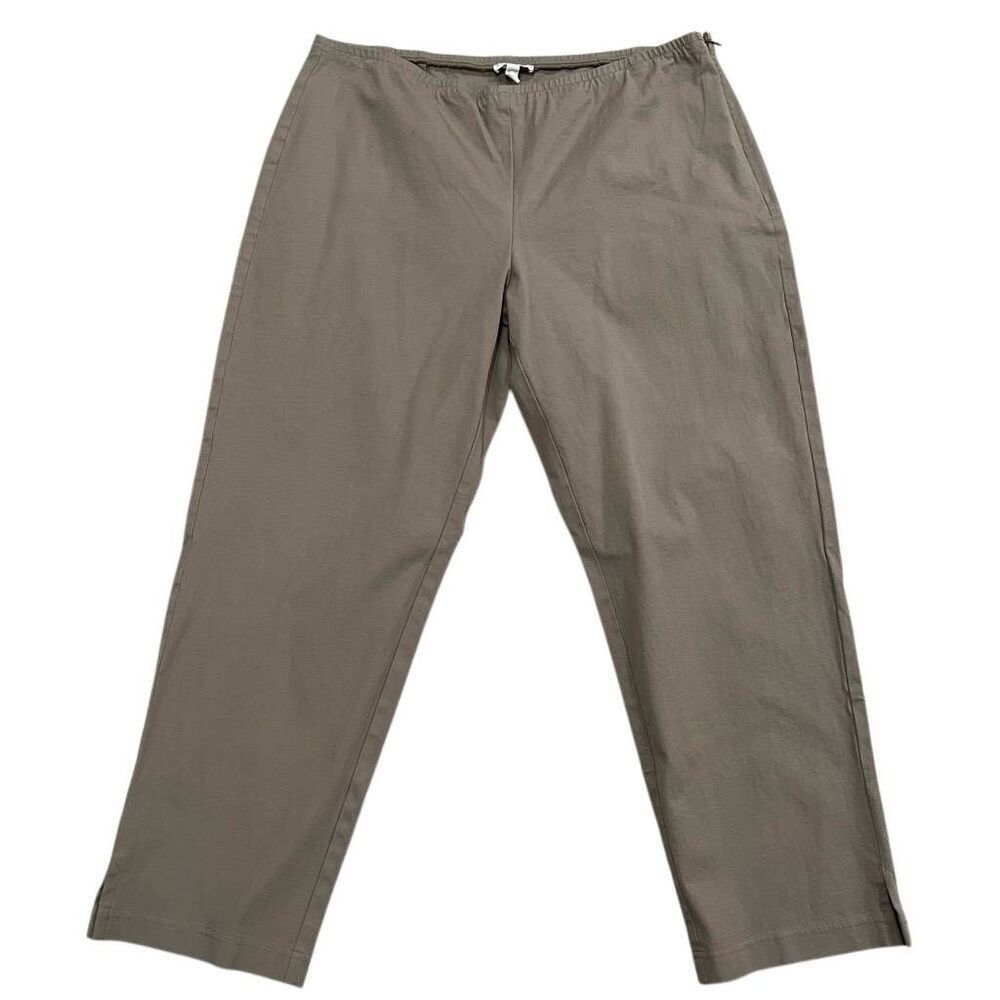 Eileen Fisher Ankle Chino Pants Women XL Tan Brown Elastic Waist Regular Fit Str